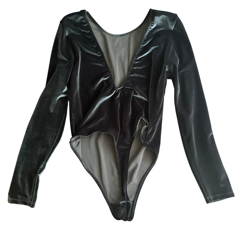 Victoria Sport Green Velvet Long Sleeve Bodysuit  Womens Size L - Picture 4 of 6